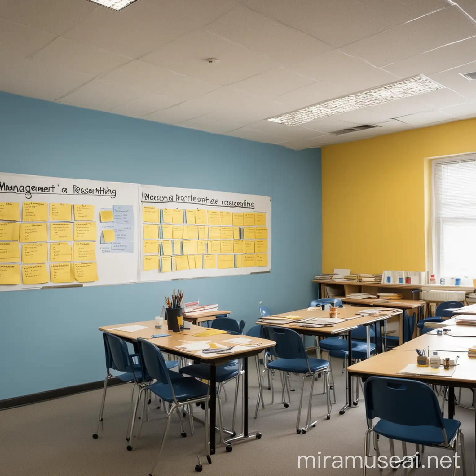 School Management Presentation in Colorful Classroom Setting