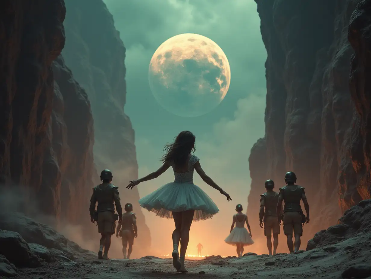 create for me a planet where soldiers are wandering with a prima ballerina