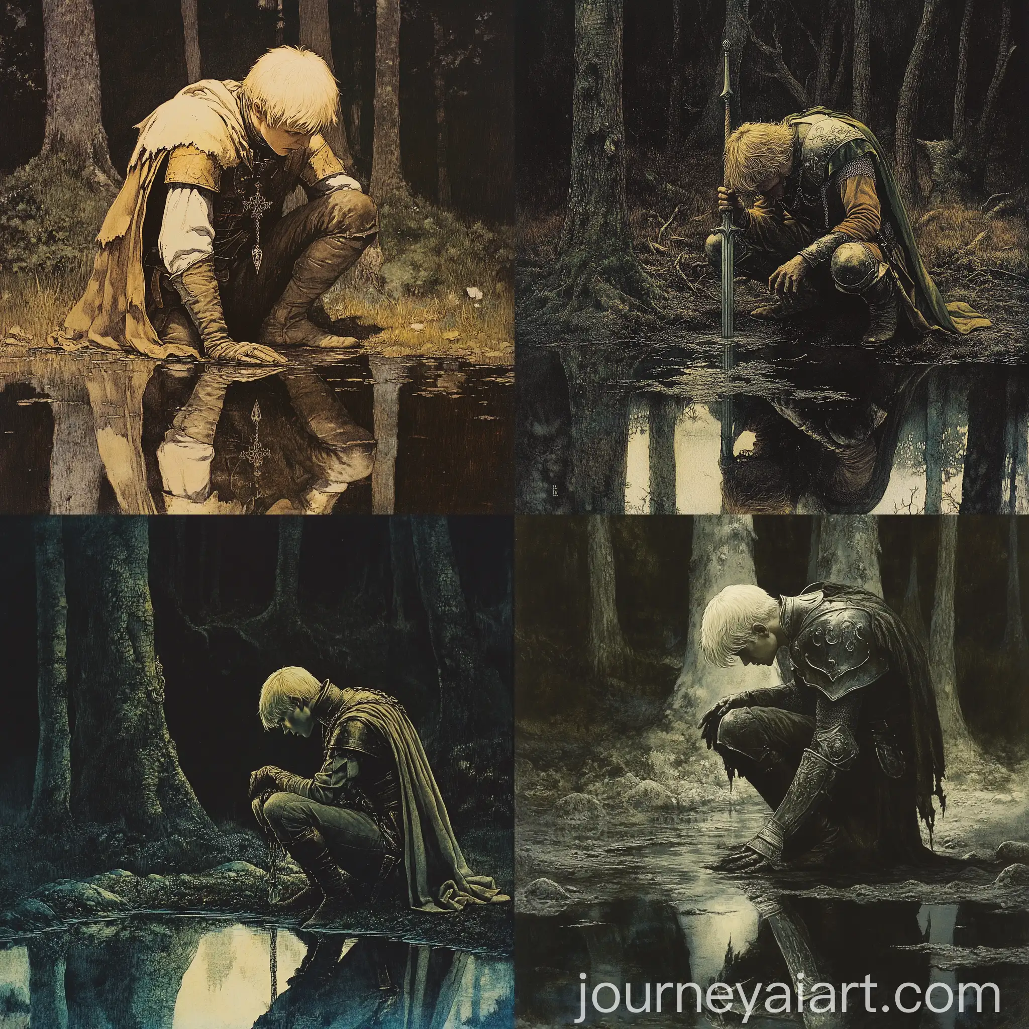 Dark-Fantasy-Knight-Reflecting-in-Forest-Puddle-Art