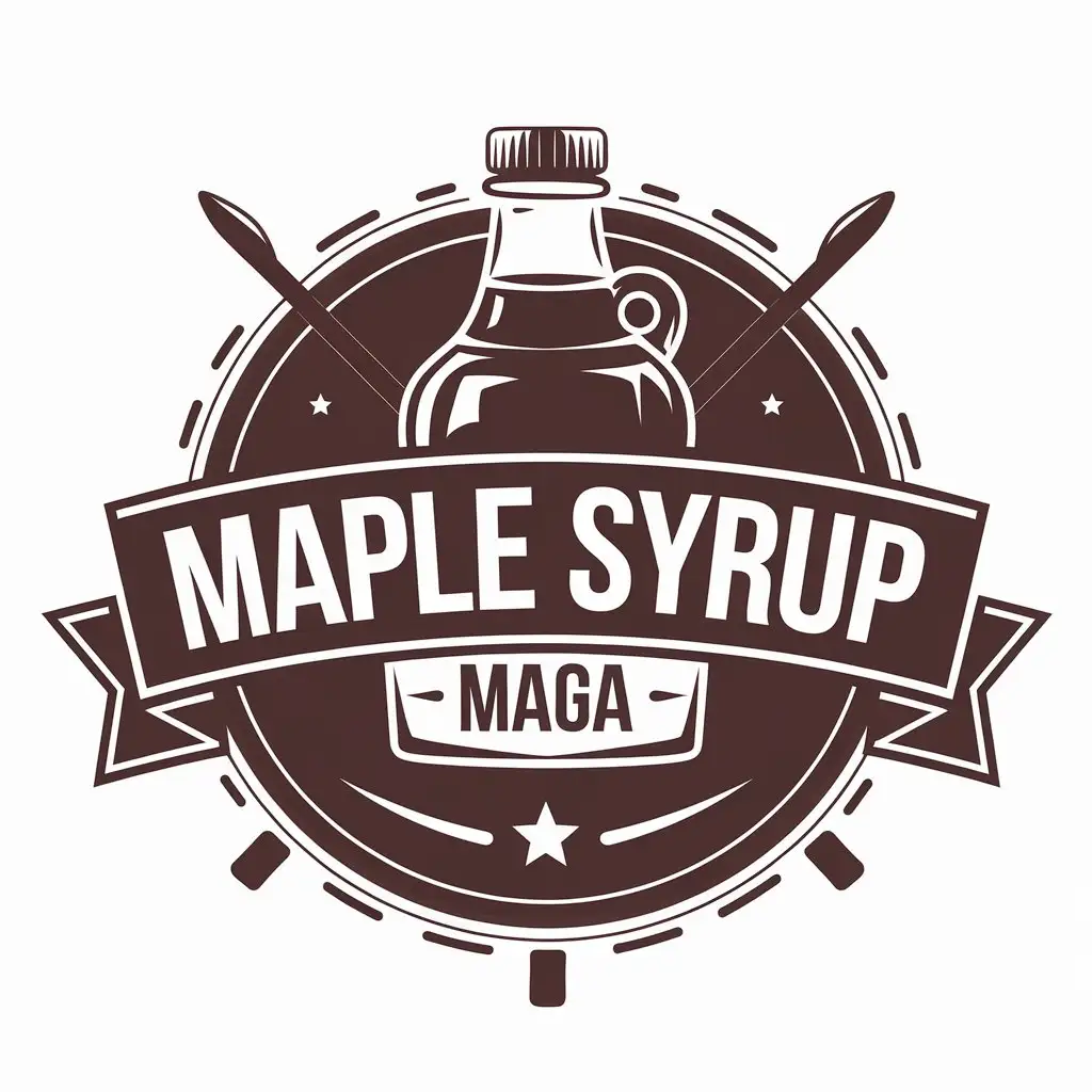 LOGO Design for Maple Syrup MAGA Bottle of Maple Syrup with Label and Clear Background