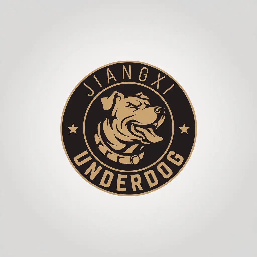 LOGO Design for Jiangxi Underdog Black and Gold Dog with Minimalistic Round Theme for Soccer Club