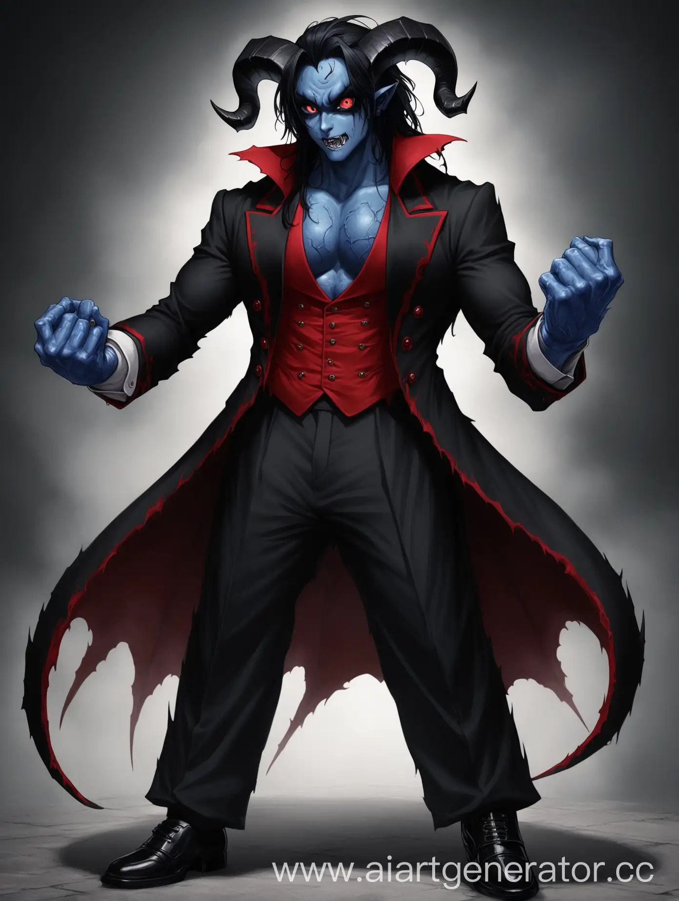 Massive-Demon-with-Blue-Skin-Black-Tailcoat-and-Red-Eyes