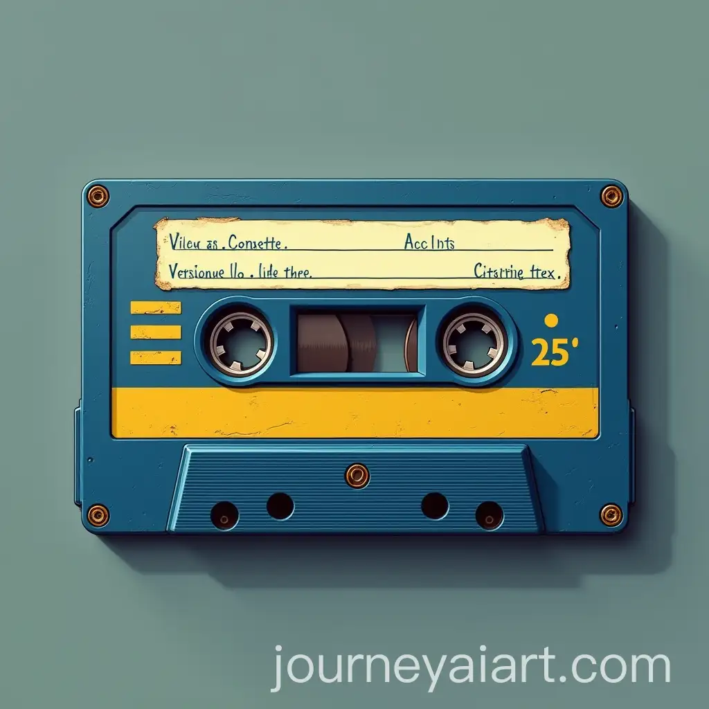 Vault-TEC-Themed-Cassette-Tape-in-Blue-and-Yellow-with-Realistic-Vintage-Look