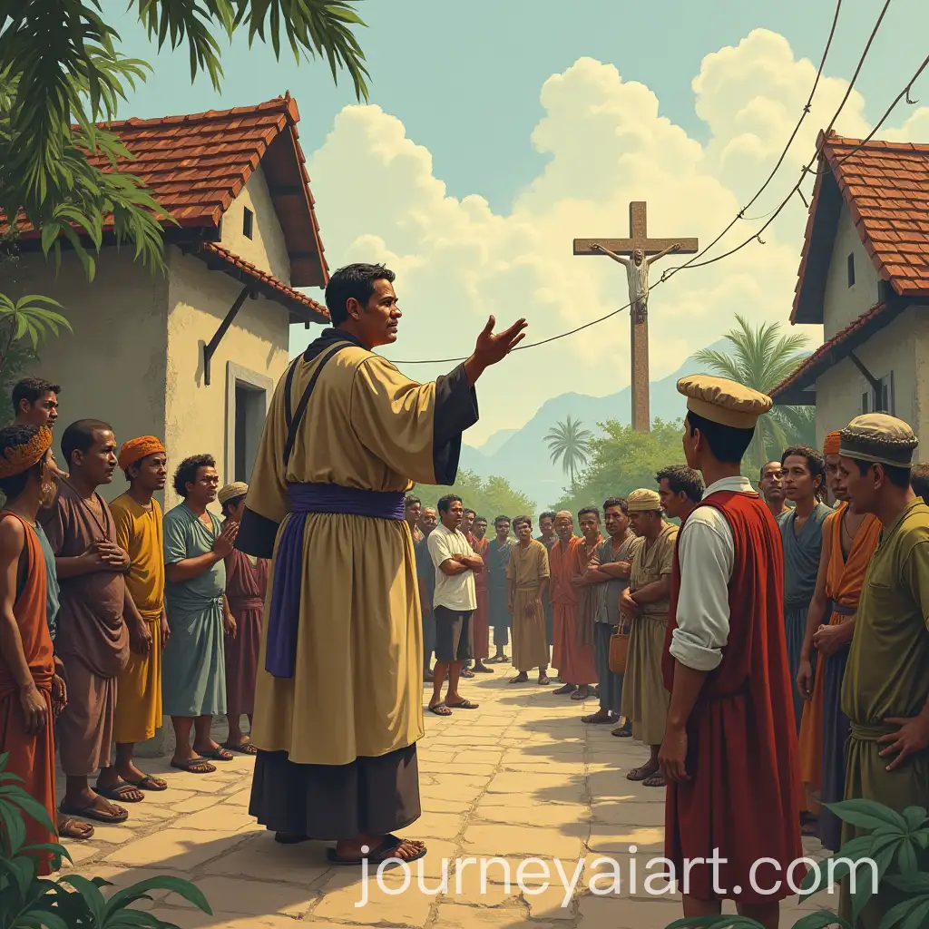 Colonial-Era-Cartoon-Depicting-a-Priest-Spreading-Christianity-in-Indonesia