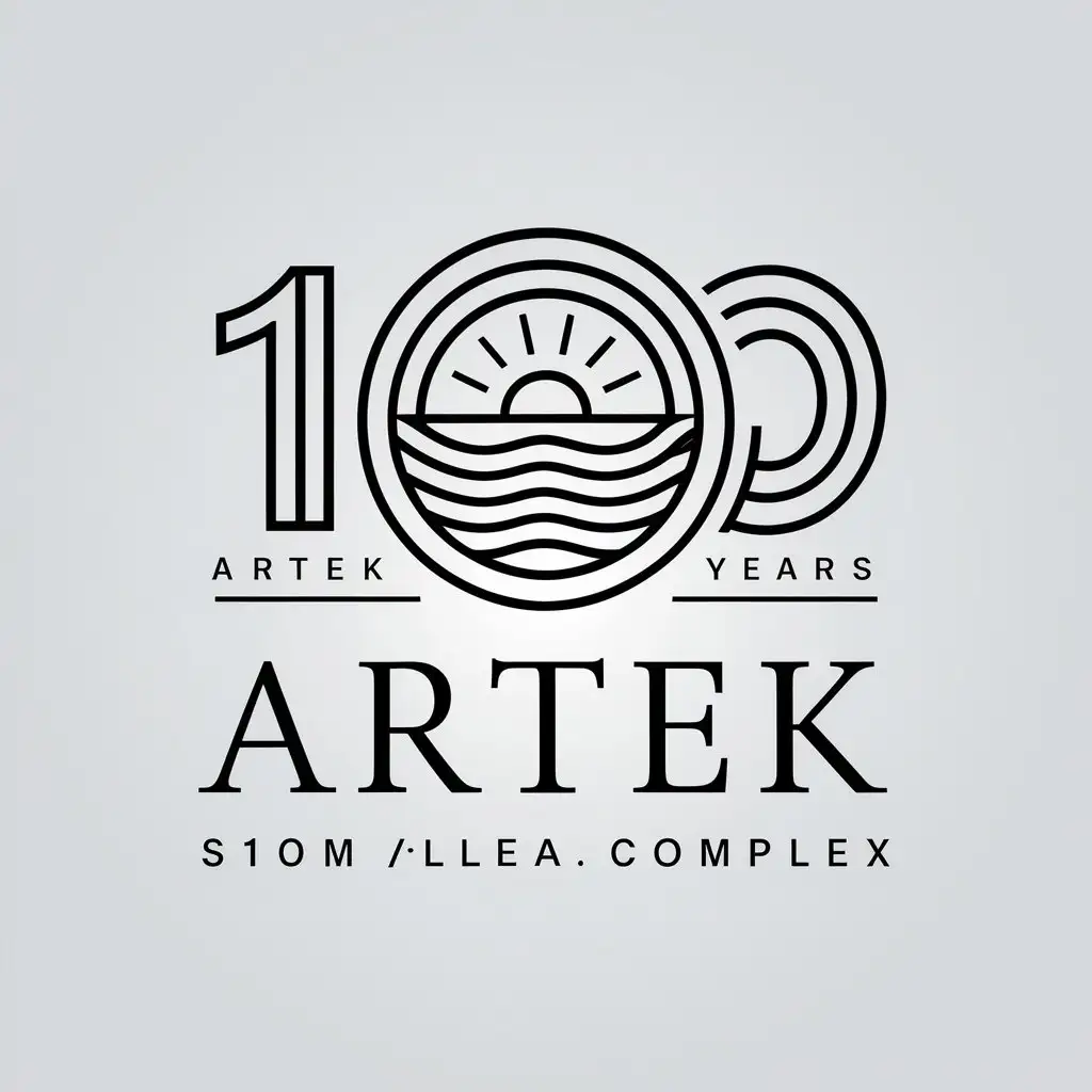 a vector logo design,with the text "Artek", main symbol:100 years, sun, sea,complex,clear background