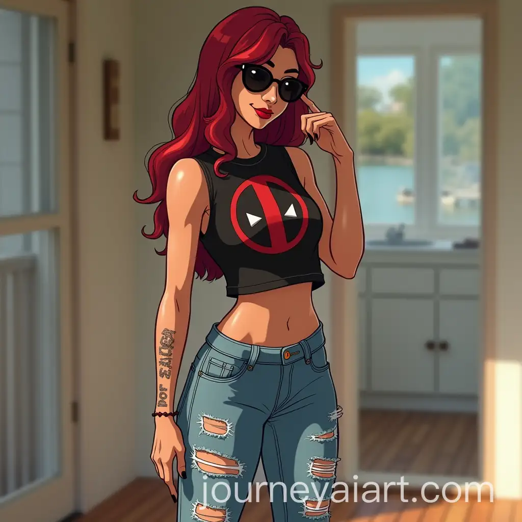 AI-Image-Prompt-ExpansionRogue-from-XMen-97-Animated-Series-in-Casual-Beach-Outfit-with-Barefoot-Style