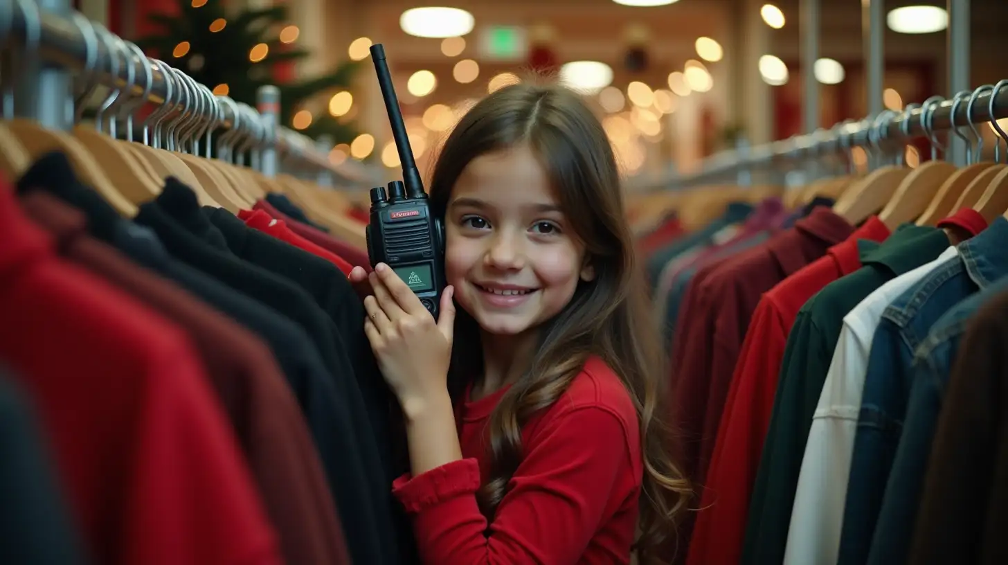 Latin 14YearOld Girl Hiding Among Christmas Clothing Racks