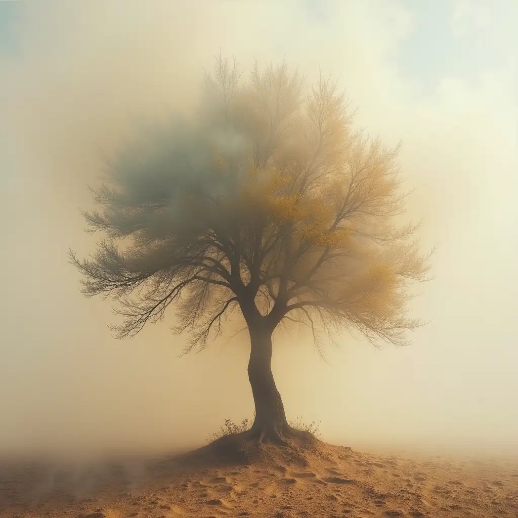 Majestic-Tree-Rising-from-Ashes-Surrounded-by-Mist-and-Natural-Colors