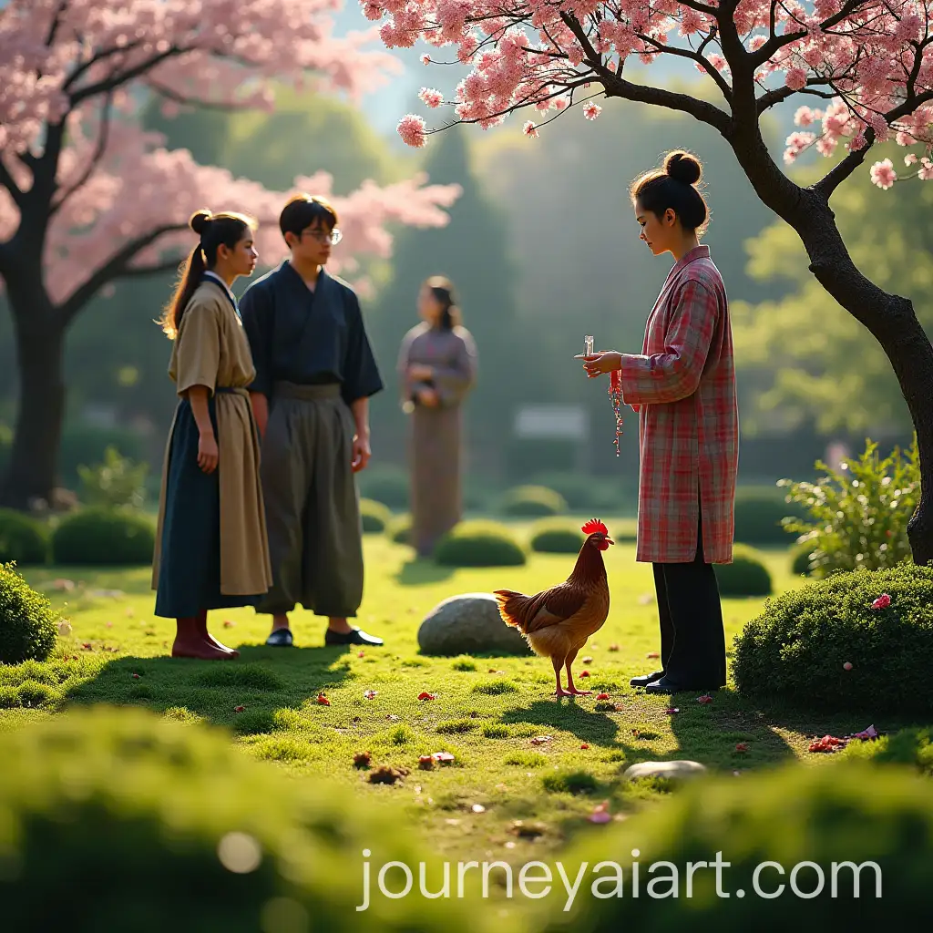 Traditional-Japanese-Moss-Garden-with-Characters-in-Tension-and-Cherry-Blossoms