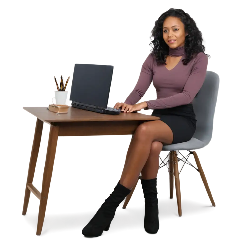 Stylish-PNG-Image-of-a-Pretty-Black-Woman-Sitting-at-a-Desk