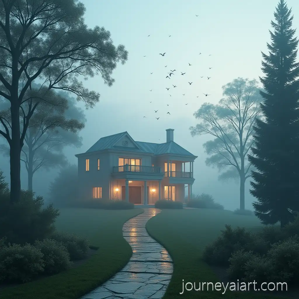 Cinematic-Villa-Emerging-from-Fog-with-BirdsAI-Image-Prompt-Expansion-and-Glowing-Path