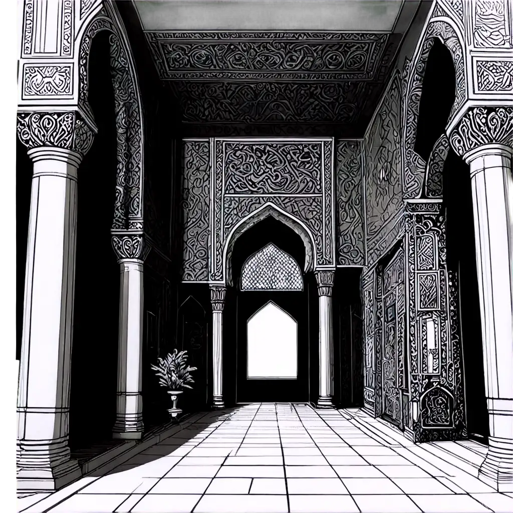 Arabian-Palace-Interior-PNG-Manga-Style-in-Black-and-White