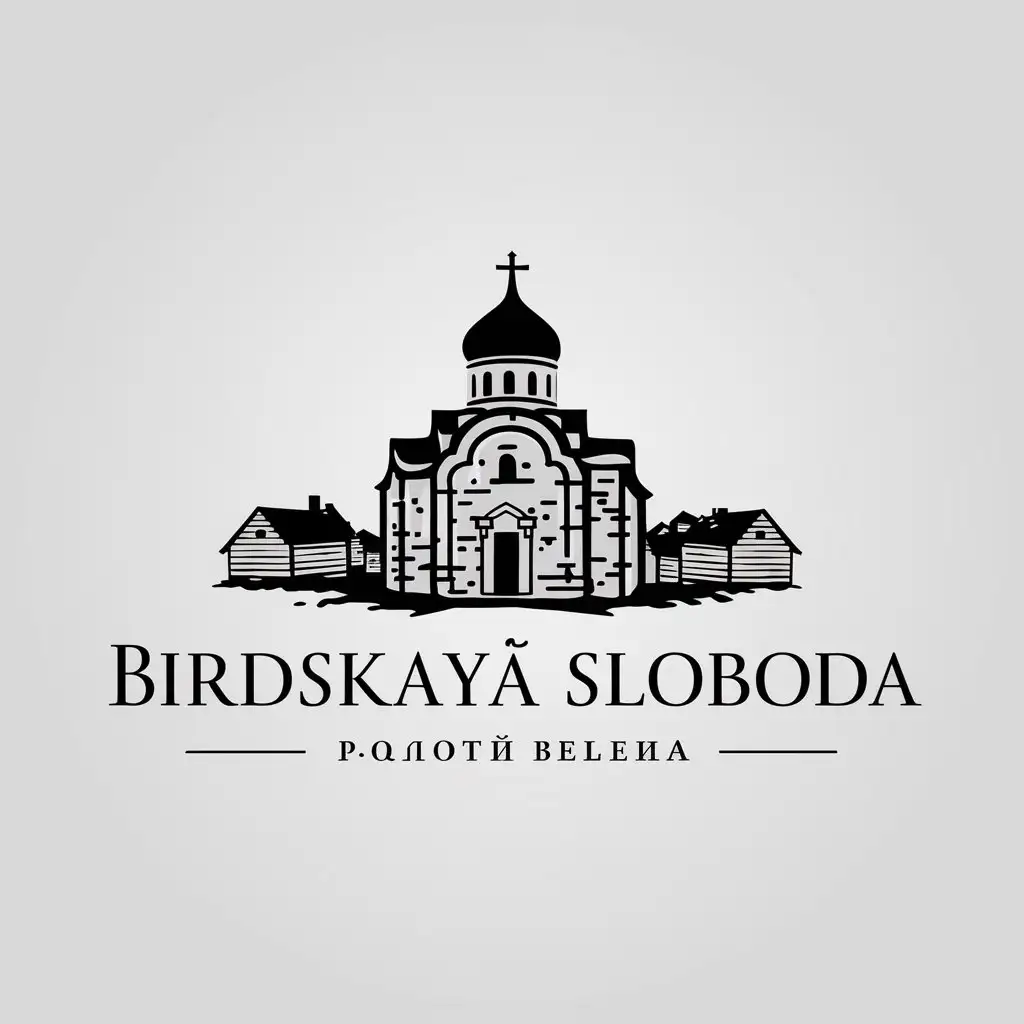 LOGO-Design-For-Birdskaya-Sloboda-Old-Village-Stone-Church-and-Wooden-Houses-Theme