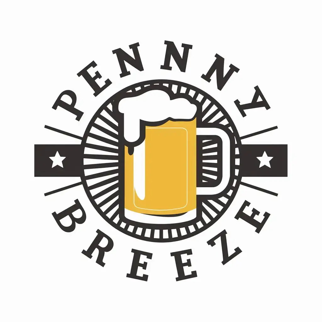 a vector logo design,with the text "Penny Breeze", main symbol:mug of beer, pint of beer, drinking beer,complex,be used in Others industry,clear background