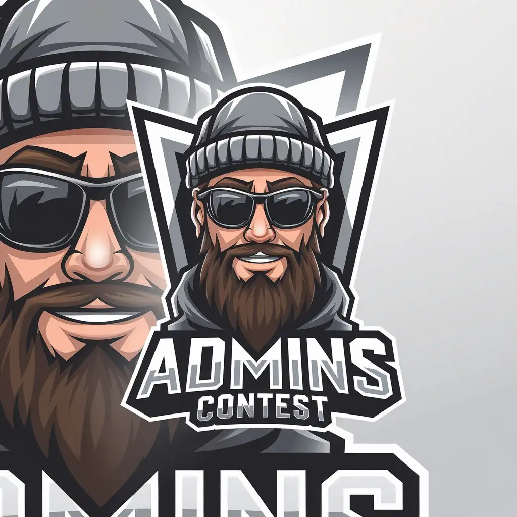 LOGO Design for Admins Contest Smiling Bearded Man in Beanie Hat Dark Glasses Cybersport Style