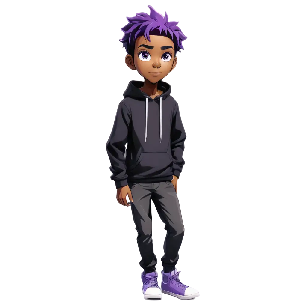 PNG-Image-African-Anime-Teenage-Boy-with-Purple-Short-Hair-and-Purple-Pupils-in-All-Black-and-Hoodie