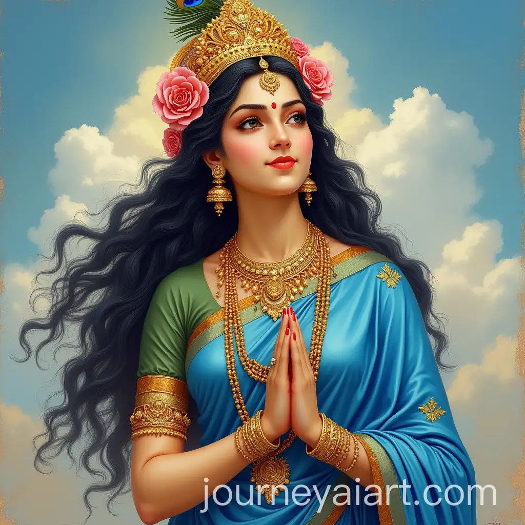 Divine-Radha-Rani-in-BlueAI-Art-Prompt-Expansion-Saree-with-Gold-Jewelry-and-Flower-Crown-Vintage-Watercolor-Painting