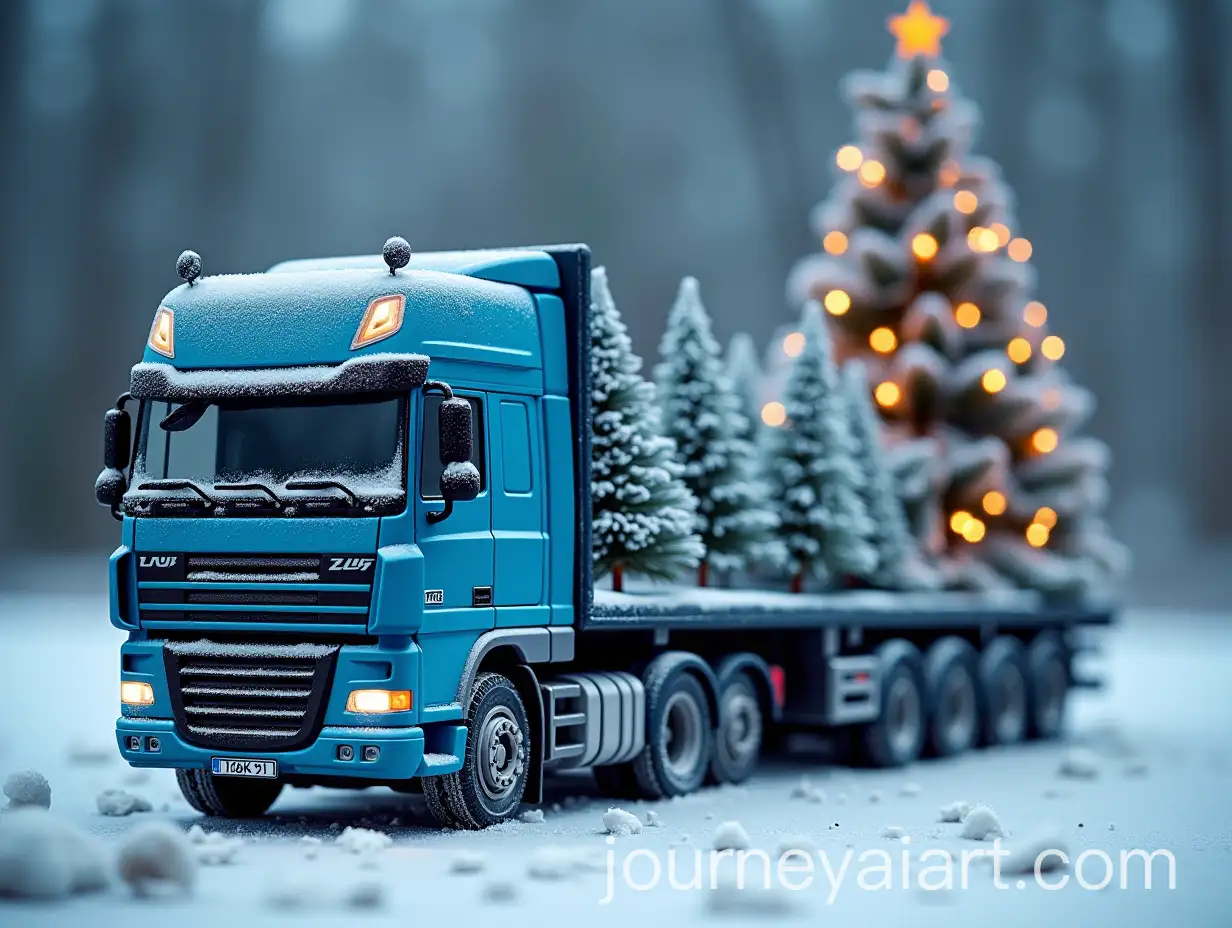 Christmas-Tree-on-Blue-Cargo-Truck-with-Snowflakes