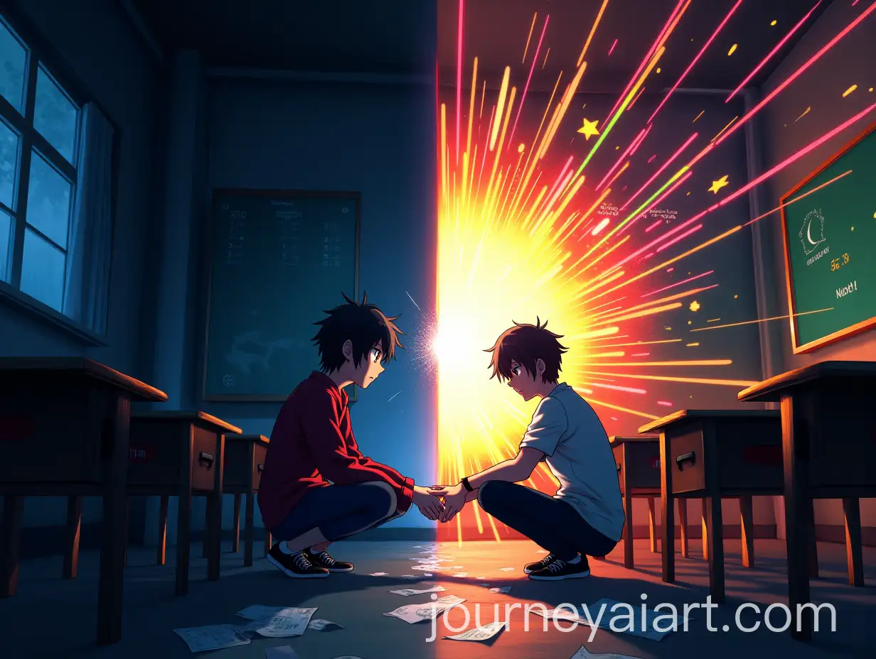 Anime-Poster-of-a-Students-Struggle-and-Musical-Escape-in-Split-Composition