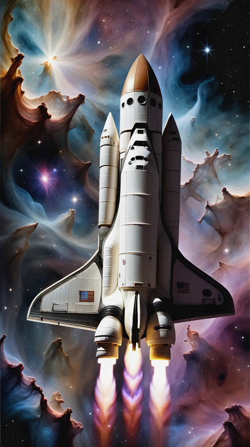 Shuttle Nebula Space Art in the Style of Brian Froud