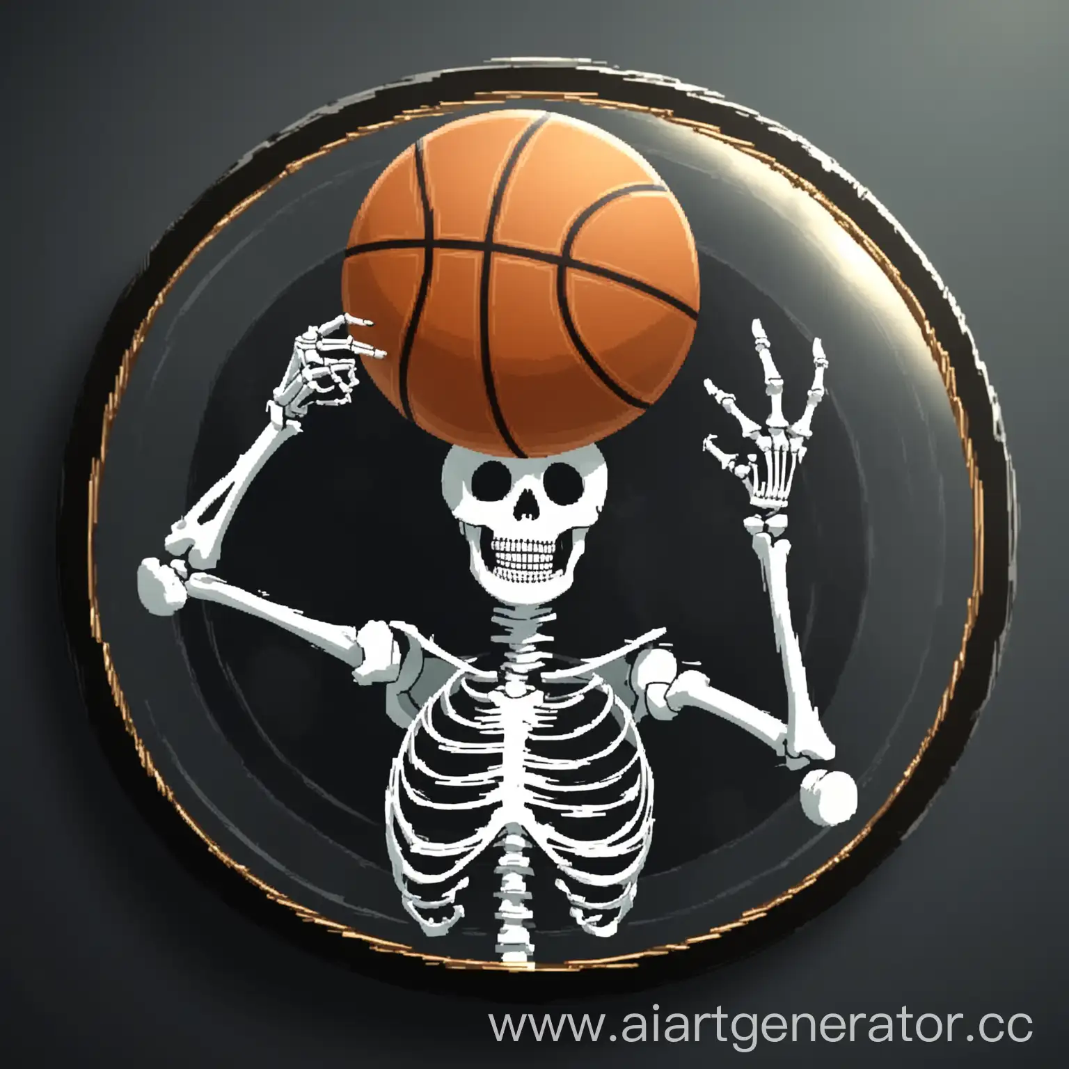 Round image for an icon with a skeleton with a basketball spinning it on its finger. 4k