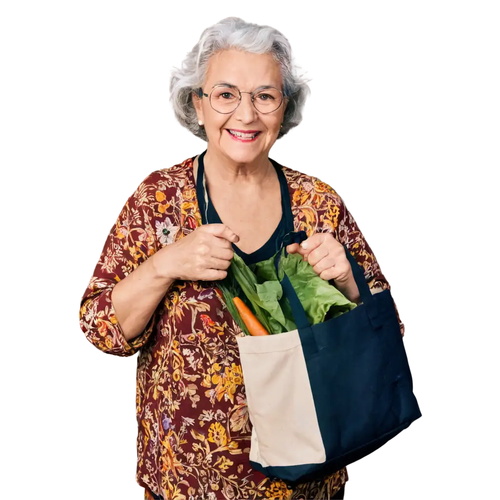 Smiling-Grandmother-Holding-Crafty-Bag-with-Vegetables-PNG-HighQuality-Image-for-Multiple-Applications