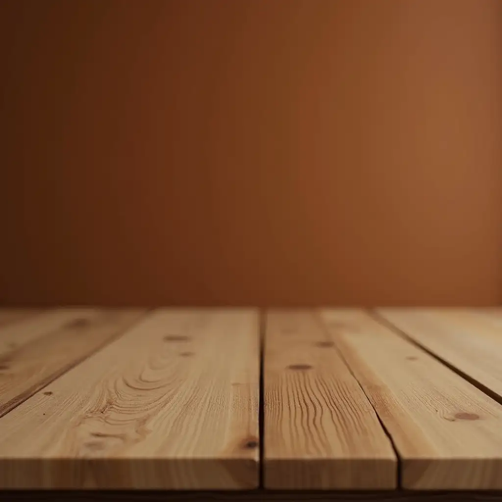 Rustic Wooden Table Against Brown Wall Background