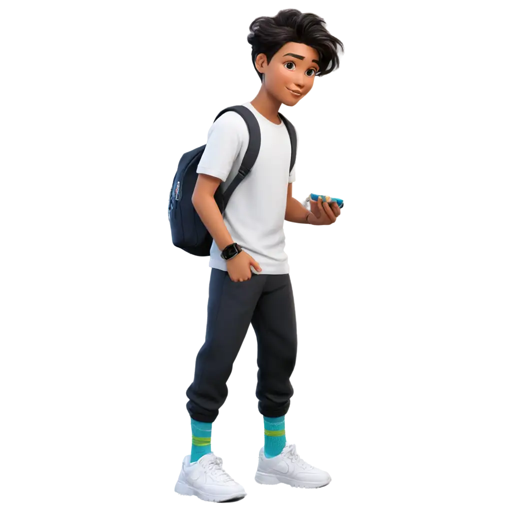 3D-Illustration-PNG-Young-Boy-17-Years-Old-Learning-Makeup-with-Painted-Shirt-and-Nike-Shoes