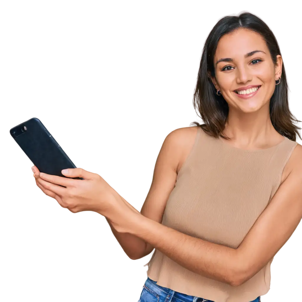 Smiling-Woman-Looking-at-Her-Phone-PNG-Image-for-Clear-and-Vibrant-Quality