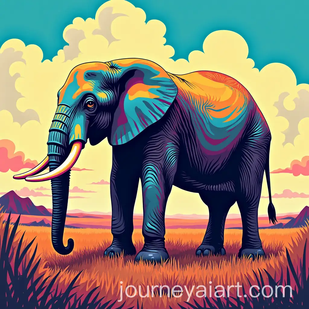 Pop-Art-Elephant-Creating-Another-Elephant-in-a-Surreal-Natural-Landscape