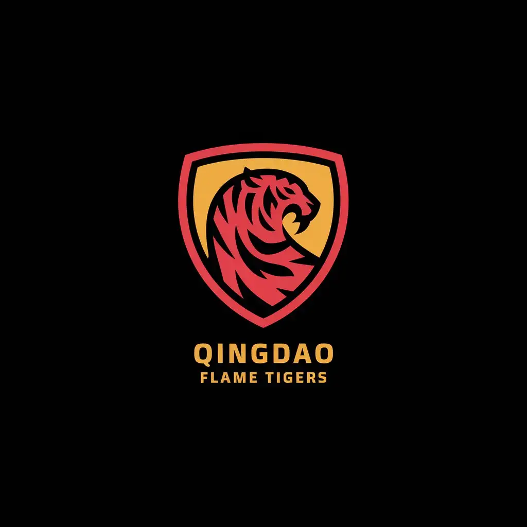 LOGO Design for Qingdao Flame Tigers ShieldShaped Soccer Club Logo with Tiger Red Yellow and Black Color Scheme