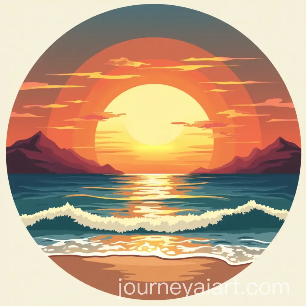 Beach-Sunset-Vector-Art-with-Round-Composition