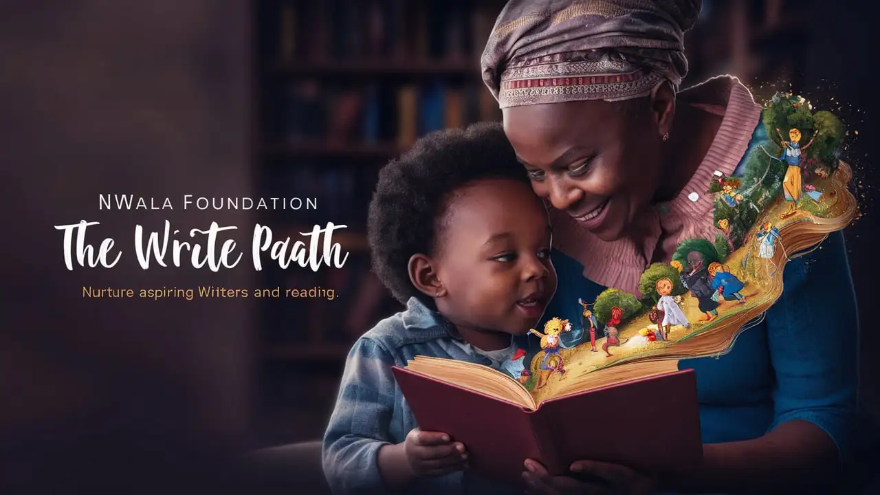 Inter generational storytelling Old African woman sharing a whimsical childrens book with her grandchild