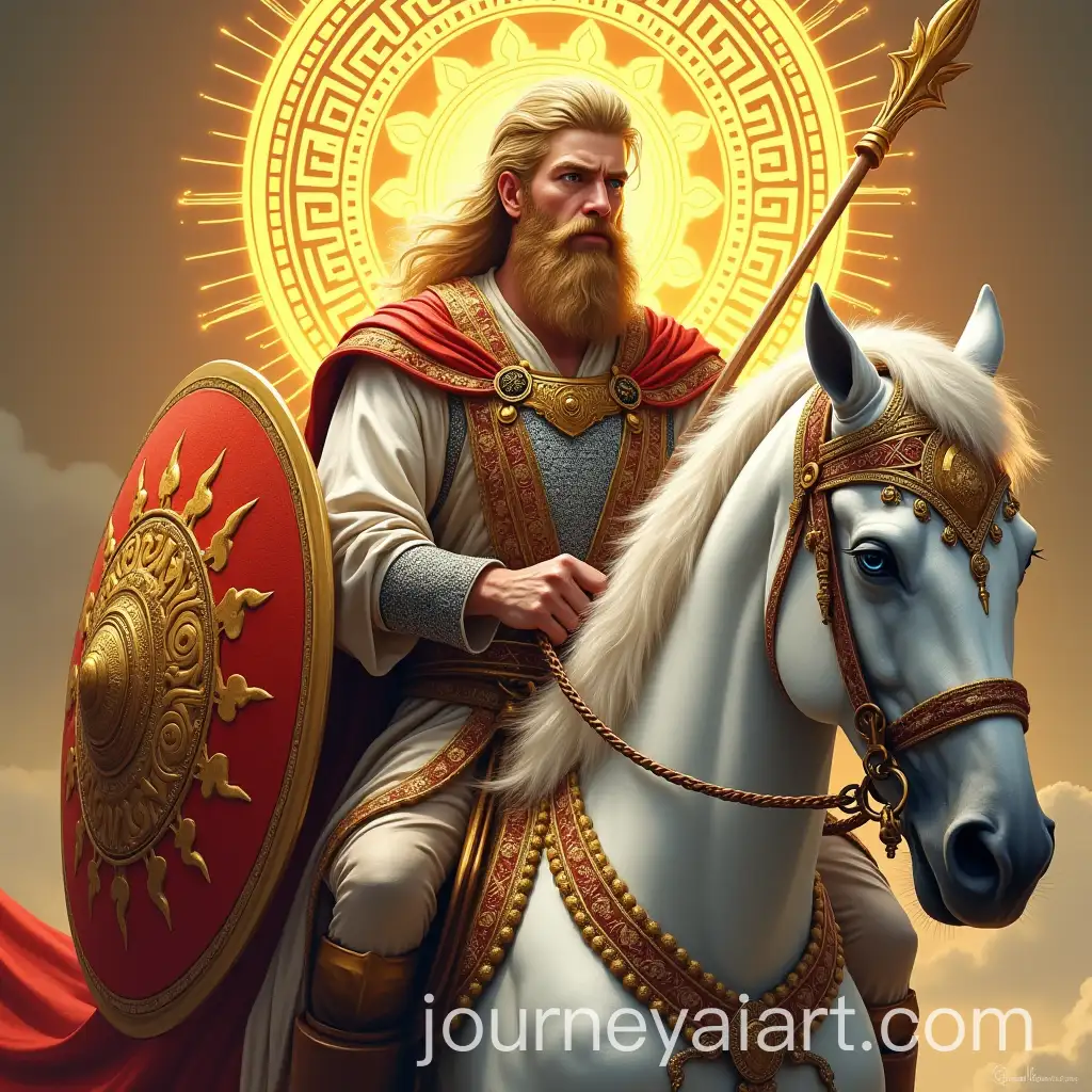 Ancient-Arabic-Viking-Warrior-Riding-White-Horse-with-Sun-Shield