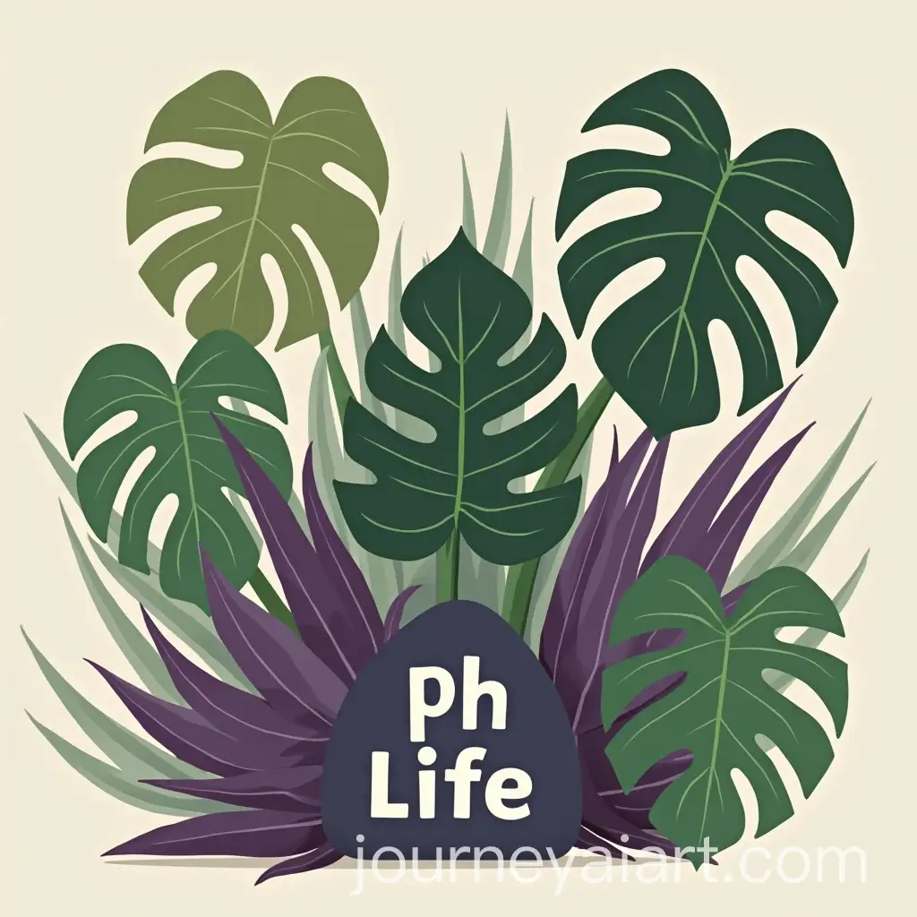 Monstera-Plants-with-pHLife-Logo-in-Olive-Green-and-Purple
