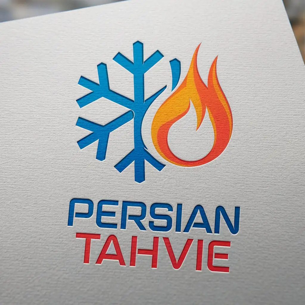 LOGO Design for Persian Tahvie Modern HVAC with Snowflakes Flames and Bright Blue Red Color Scheme