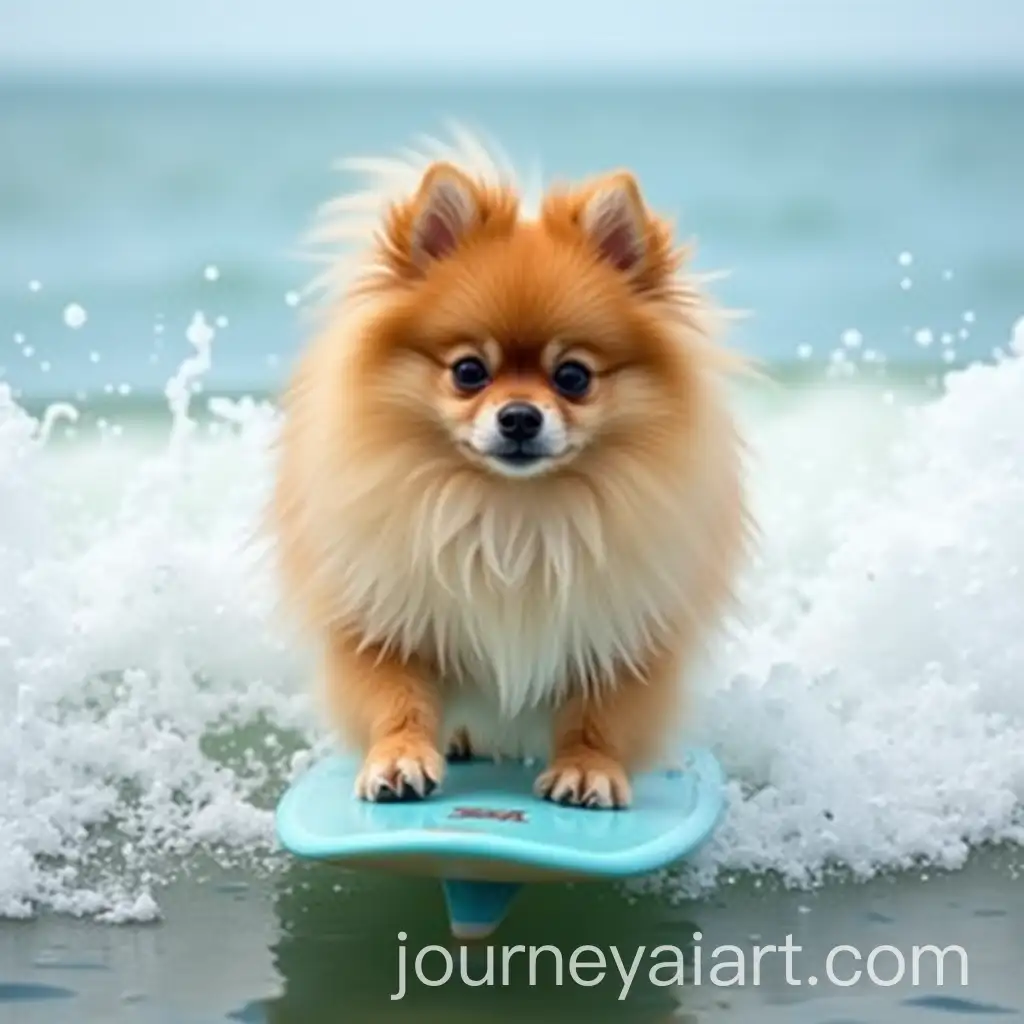 Adorable-Pomeranian-Dog-Surfing-a-Wave