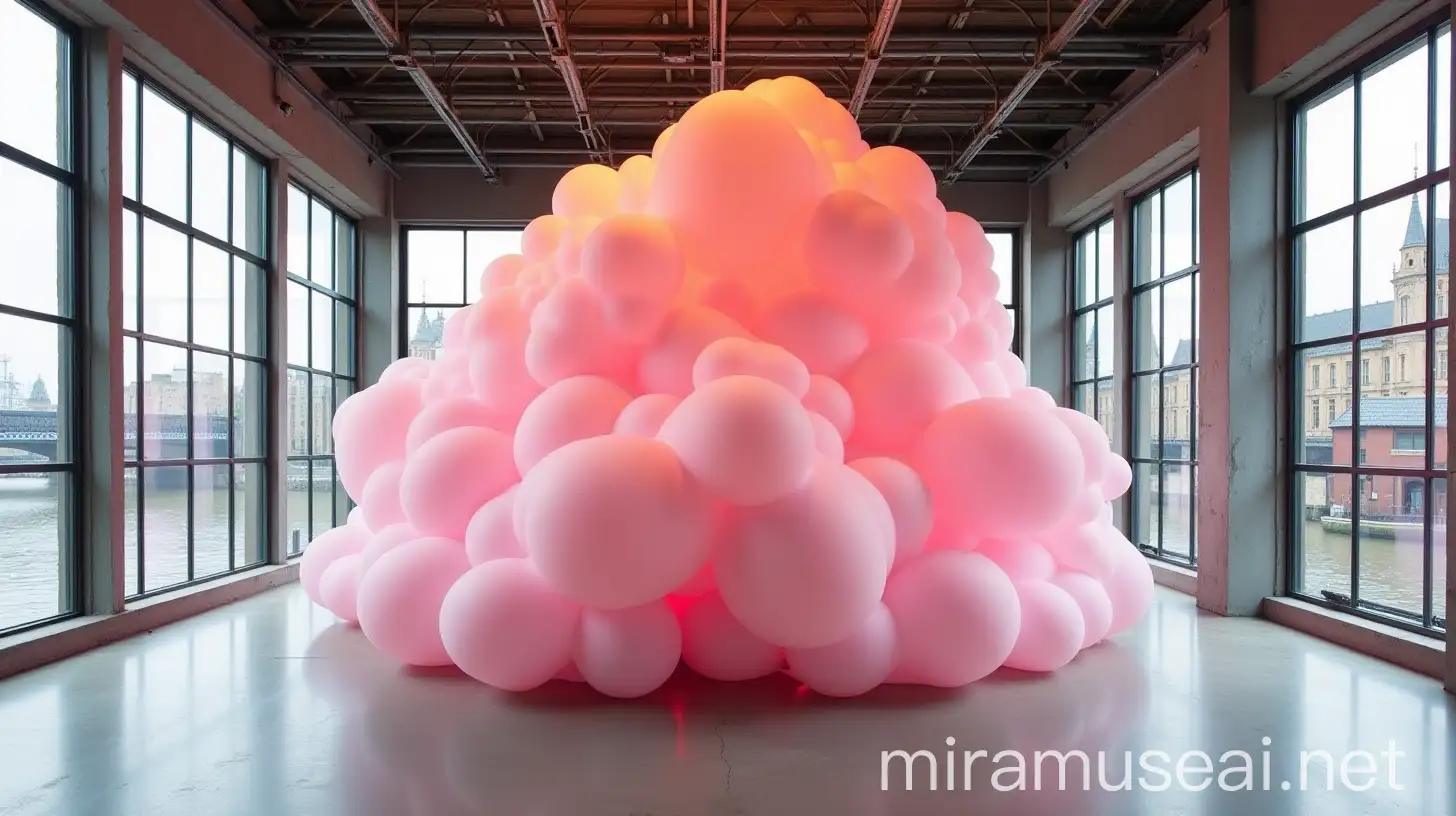 Contemporary Art Installation Featuring PinkGolden Cloud in London Gallery