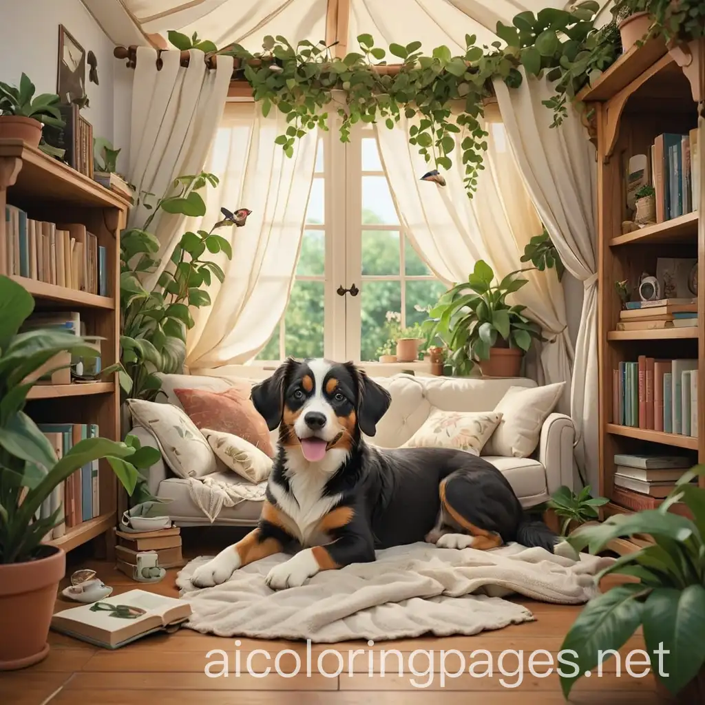 Relaxing-Indoor-Scene-with-Dog-and-Tent