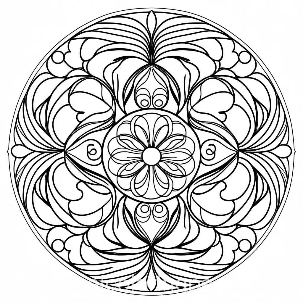 Ornament, Coloring Page, black and white, line art, white background, Simplicity, Ample White Space. The background of the coloring page is plain white to make it easy for young children to color within the lines. The outlines of all the subjects are easy to distinguish, making it simple for kids to color without too much difficulty