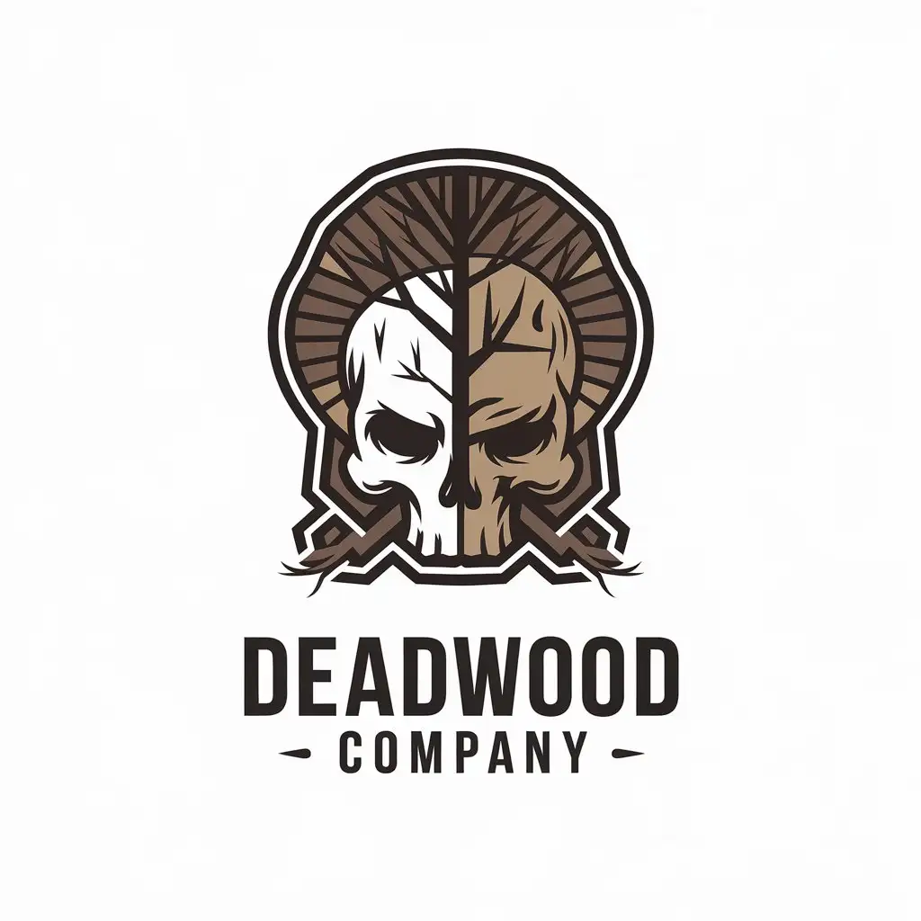 LOGO Design for Deadwood Company Vintage Skull Dead Tree with Black Background