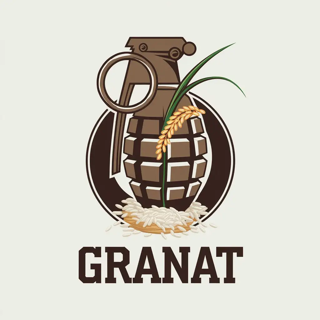 LOGO Design for Granat A Vector Design Featuring a Mix of Grenade and Rice Plant with Cooked Rice Elements