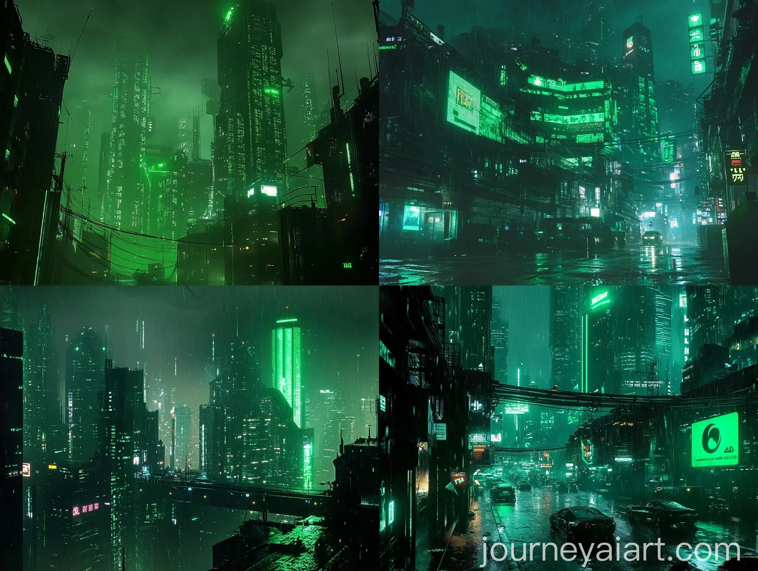 Futuristic-Cyberpunk-Cityscape-with-Vibrant-Green-Neon-Lights
