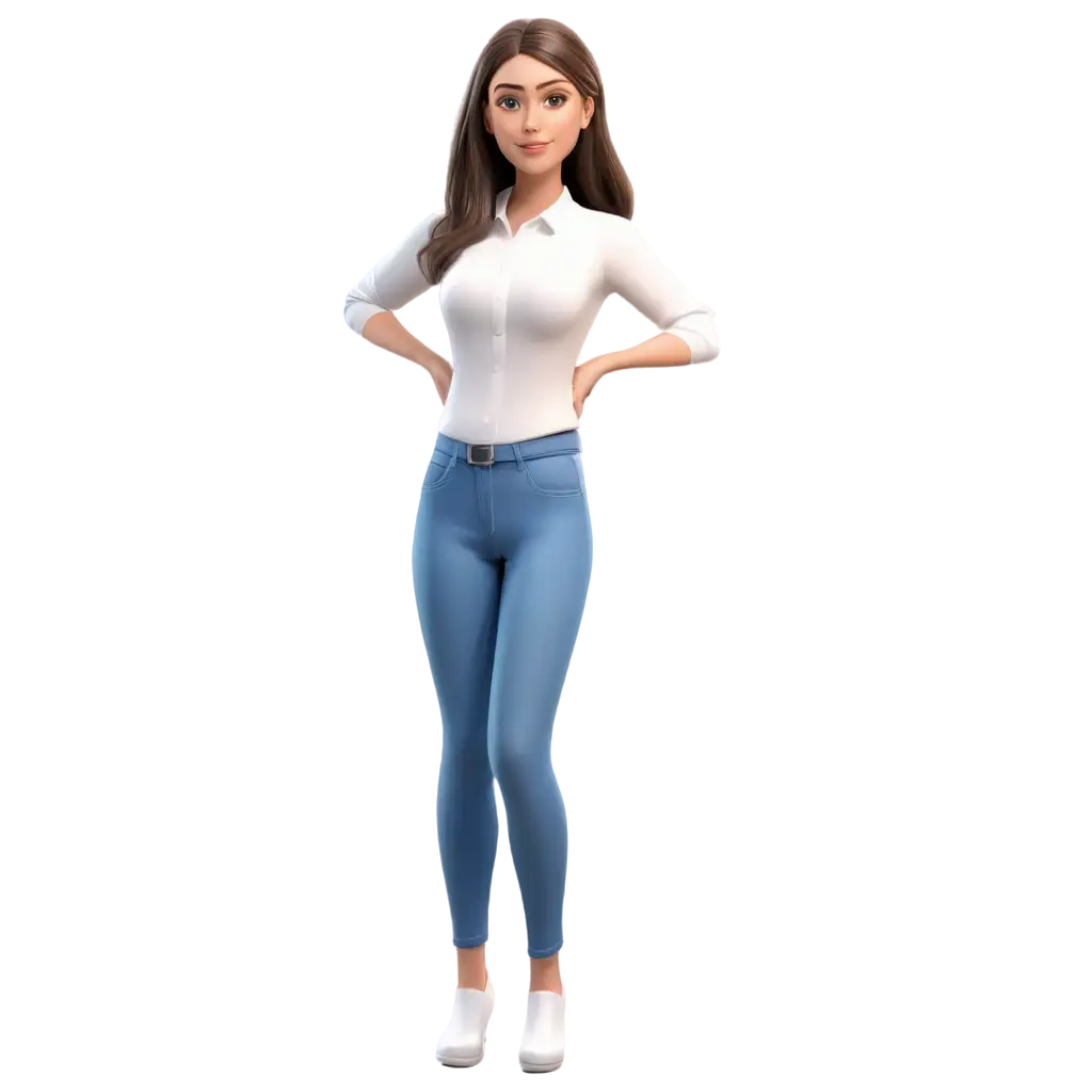 3D-Young-Women-in-Casual-White-Shirt-and-Blue-Jeans-PNG-for-Versatile-Use