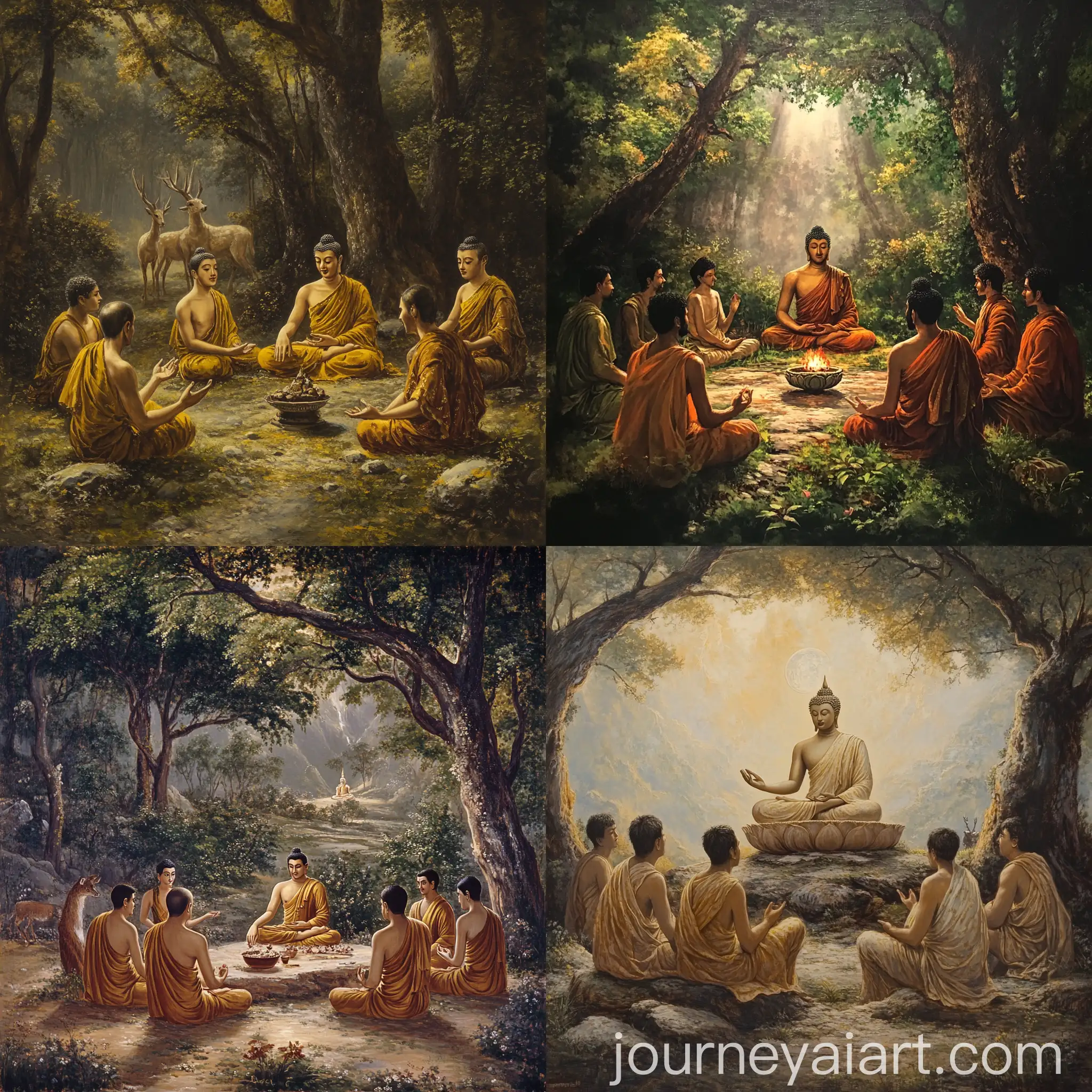 Buddha-Teaching-First-Five-Disciples-in-Deer-Park