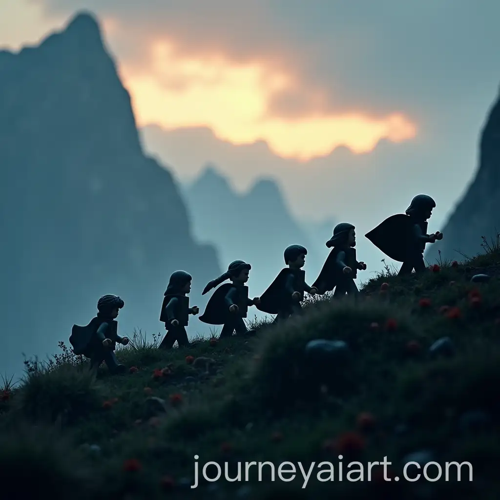 LEGO-Fellowship-of-the-Ring-Crossing-Mountain-Ridge-in-Mystical-Landscape