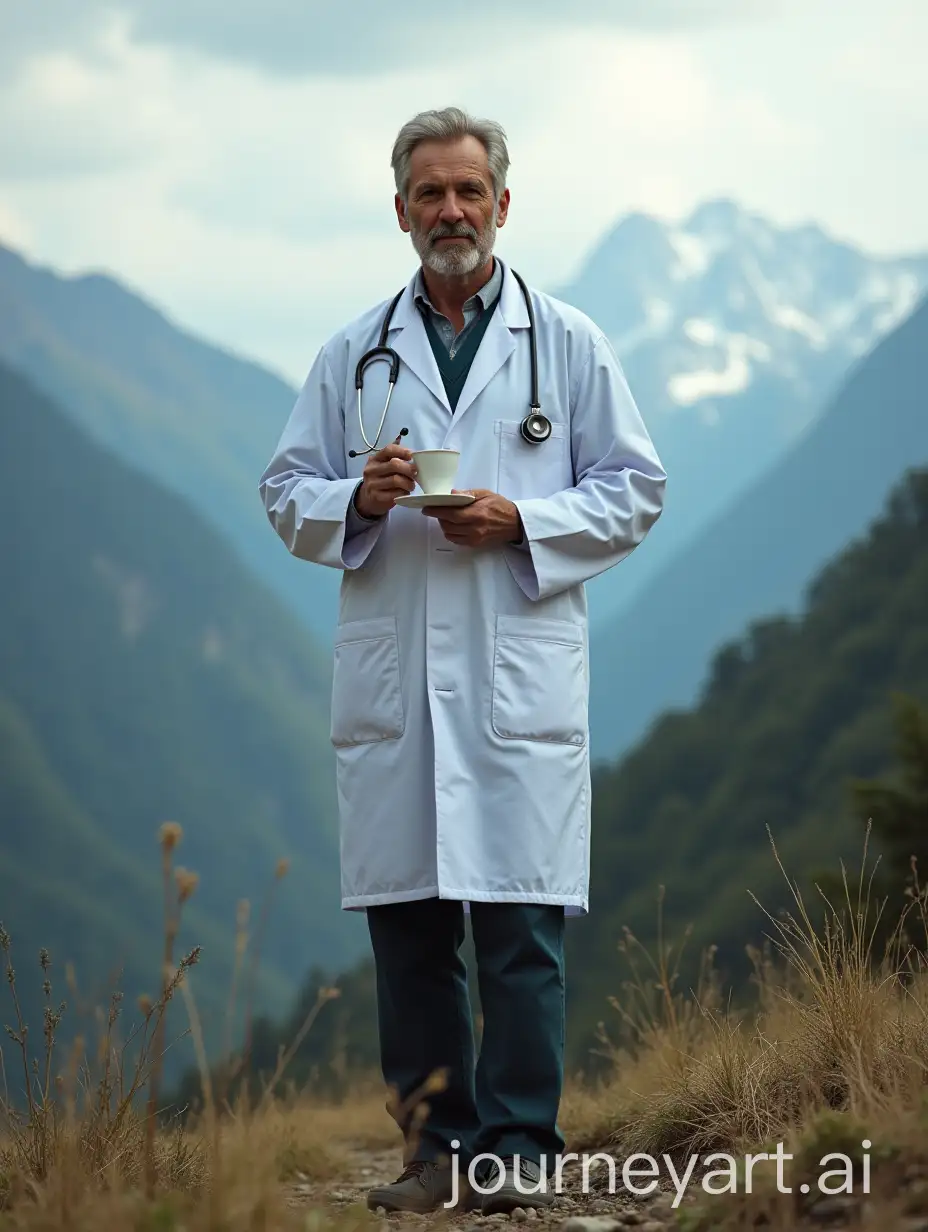 Doctor-in-Mountain-Landscape-Holding-Tea-Cup