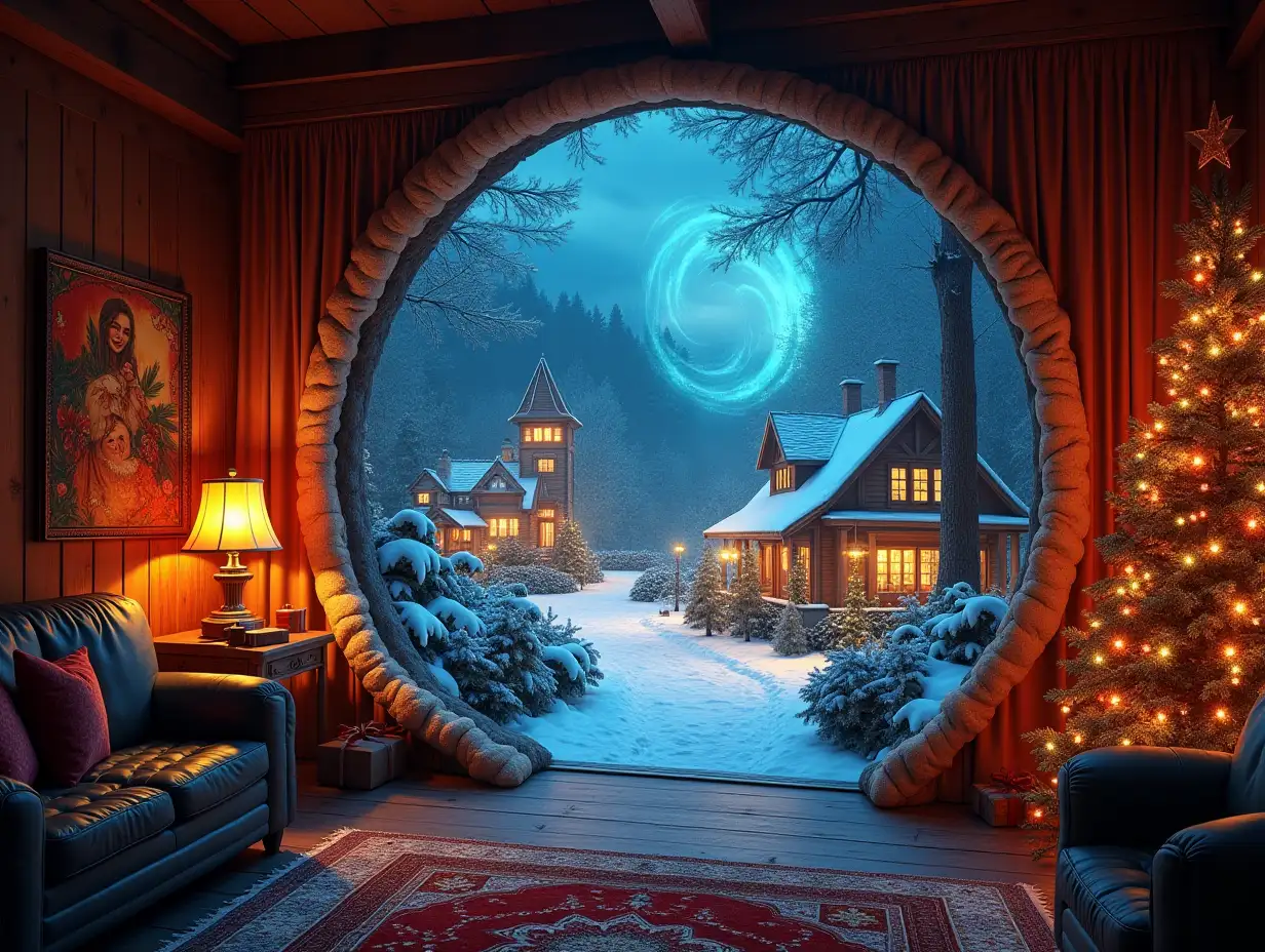 Cozy-Christmas-Living-Room-with-Magical-Portal-to-Another-Dimension