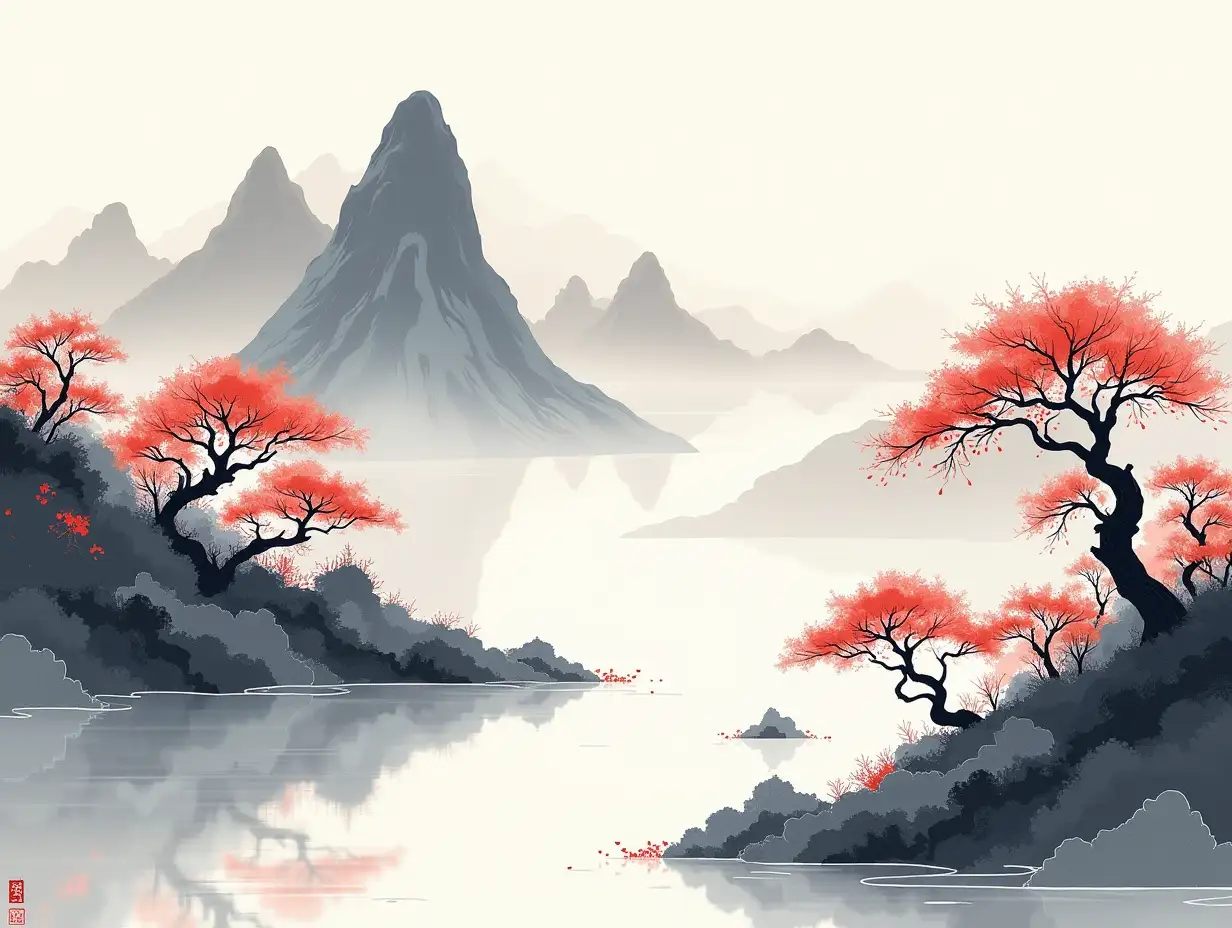 Chinese style ink landscape background illustration