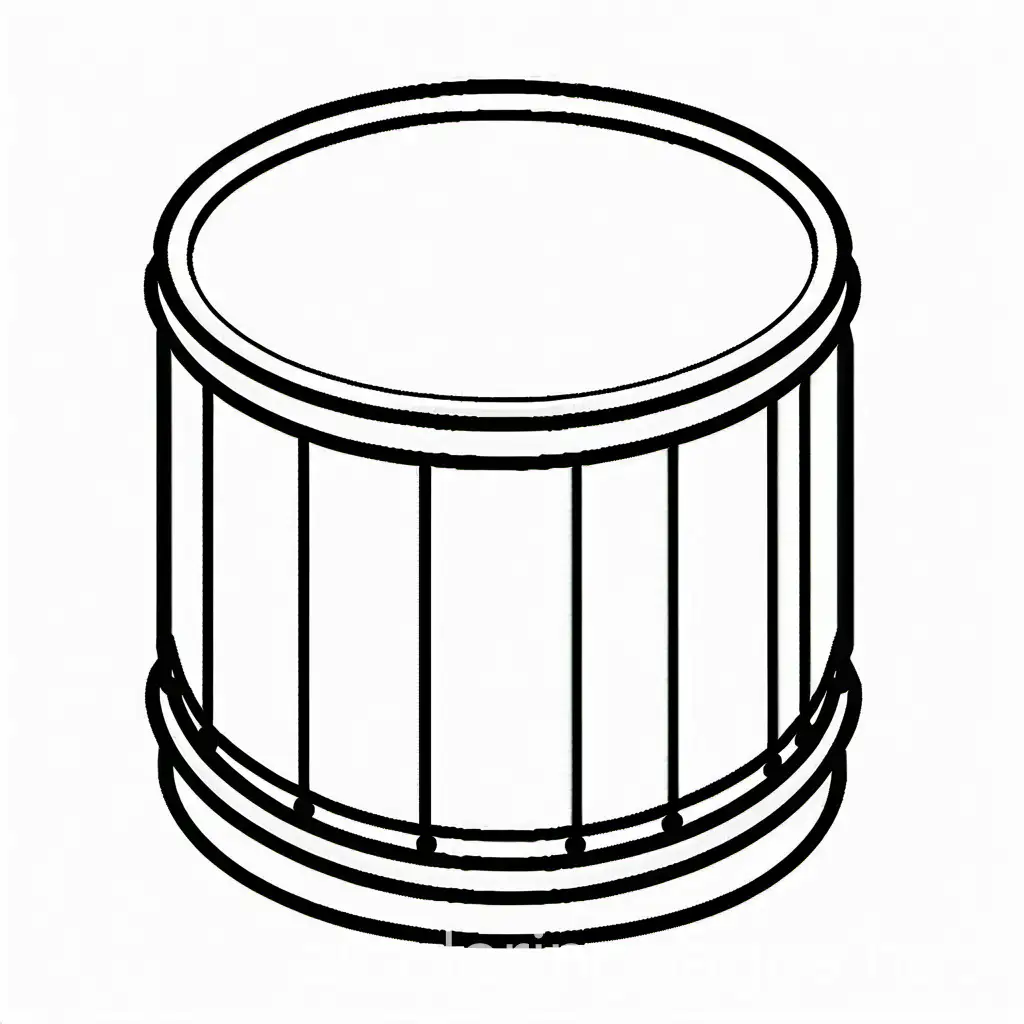 drum for kids to colour, Coloring Page, black and white, line art, white background, Simplicity, Ample White Space. The background of the coloring page is plain white to make it easy for young children to color within the lines. The outlines of all the subjects are easy to distinguish, making it simple for kids to color without too much difficulty